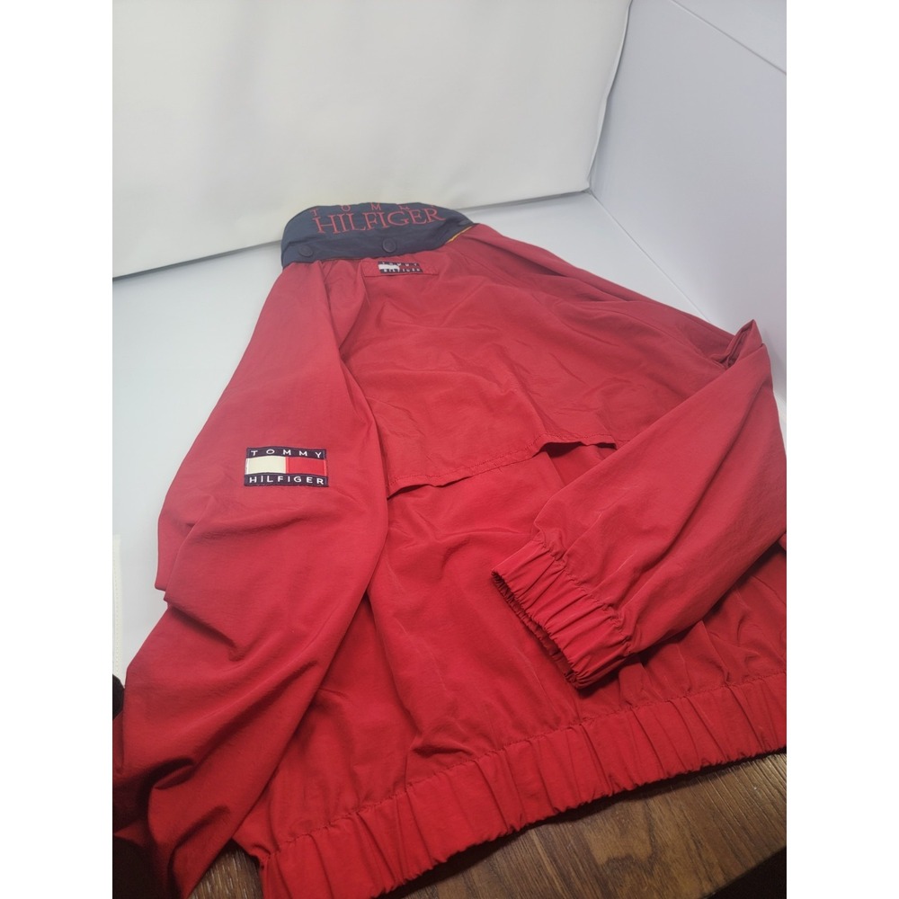 Vintage 90's Tommy Hilfiger Hooded Jacket Red Blue Men's Size XL Spellout Hooded - Picture 11 of 15